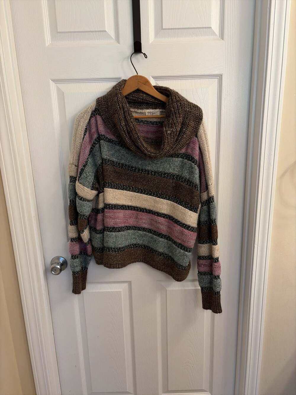 Before You Cowl Neck Striped Knit Sweater